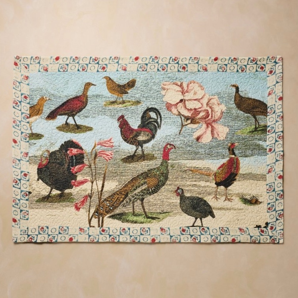John Derian Wild Birds Turkey Collage Quilt 70"x50"